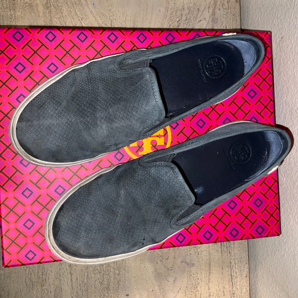 TORY BURCH Lennon Slip-On Sneaker Cobra Nubuck Navy Blue Size 9 with box - Picture 2 of 10